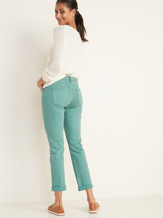 Image number 6 showing, Mid-Rise Distressed Pop-Color Boyfriend Straight Jeans for Women