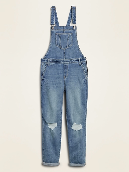 Image number 4 showing, Distressed Jean Side-Zip Overalls for Women