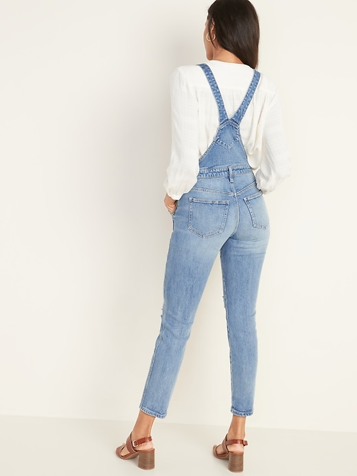 Image number 6 showing, Distressed Jean Side-Zip Overalls for Women