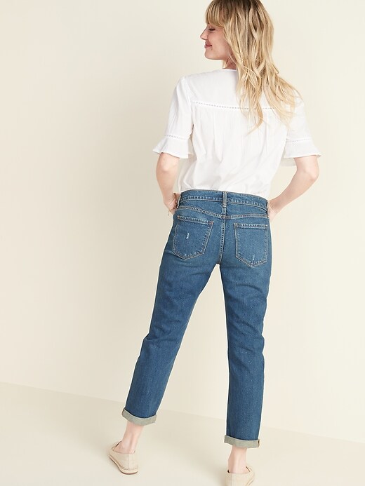 Image number 6 showing, Mid-Rise Distressed Boyfriend Straight Jeans for Women
