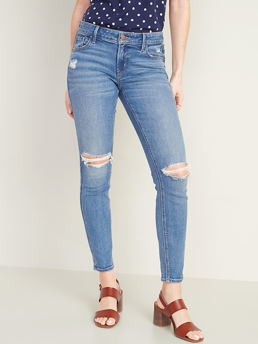 Image number 5 showing, Low-Rise Distressed Rockstar Super Skinny Jeans for Women