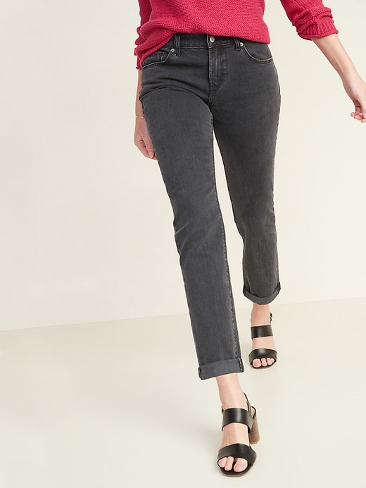 Image number 5 showing, Mid-Rise Boyfriend Straight Black Jeans for Women