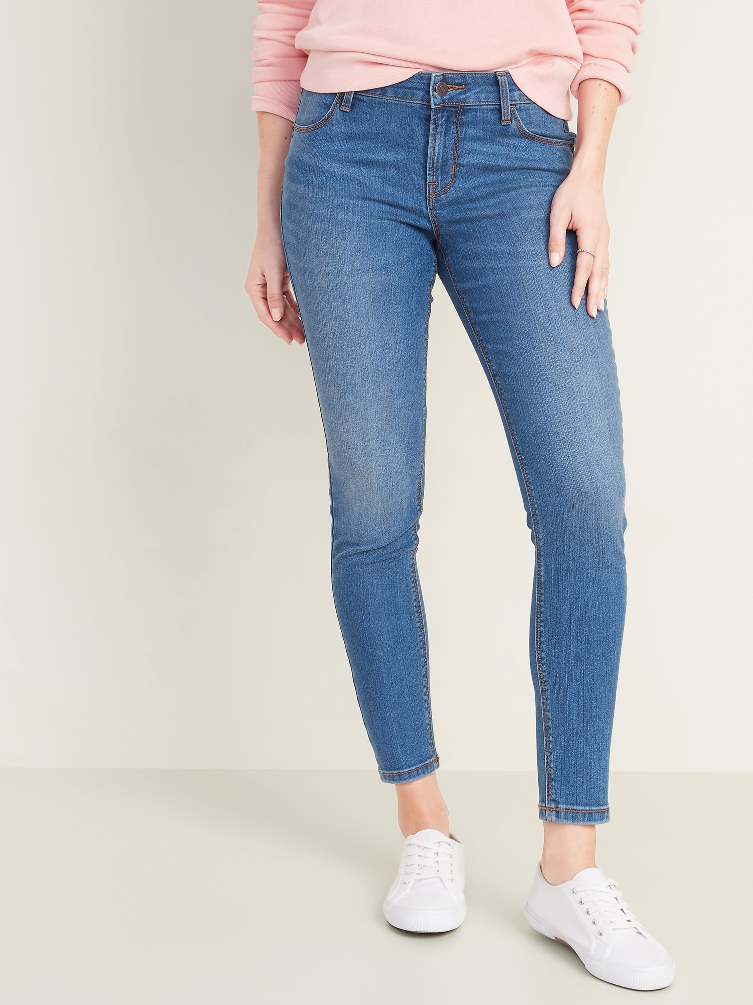 Mid-Rise Medium-Wash Super Skinny Ankle Jeans for Women