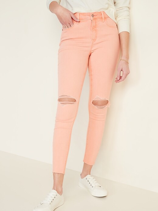 Image number 5 showing, High-Waisted Distressed Rockstar Pop-Color Super Skinny Jeans for Women