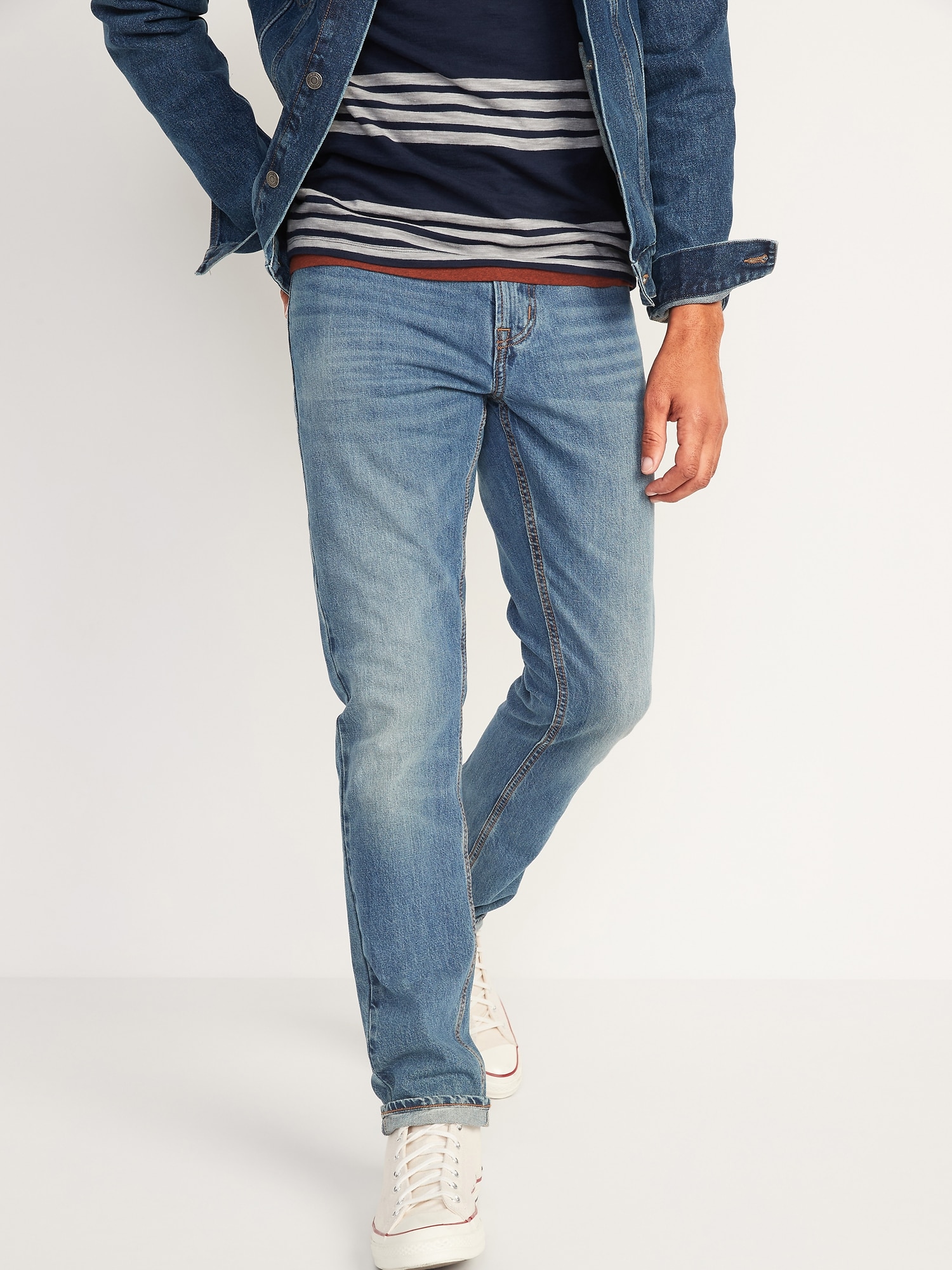 Slim Rigid Non-Stretch Medium-Wash Jeans for Men
