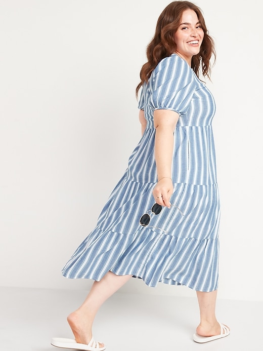 Image number 8 showing, Puff-Sleeve Tiered Striped Midi Swing Dress