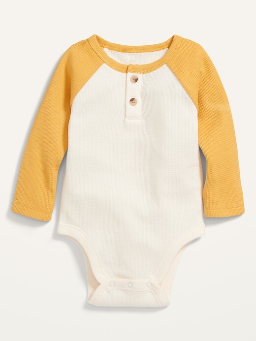 View large product image 1 of 2. Unisex Raglan Thermal Henley Bodysuit for Baby