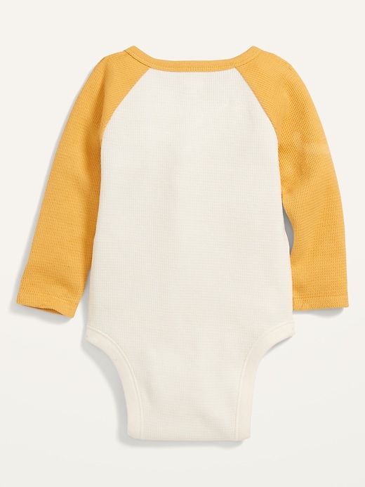 View large product image 2 of 2. Unisex Raglan Thermal Henley Bodysuit for Baby