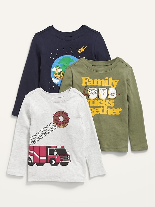 View large product image 1 of 2. Unisex 3-Pack Long-Sleeve Graphic T-Shirt for Toddler