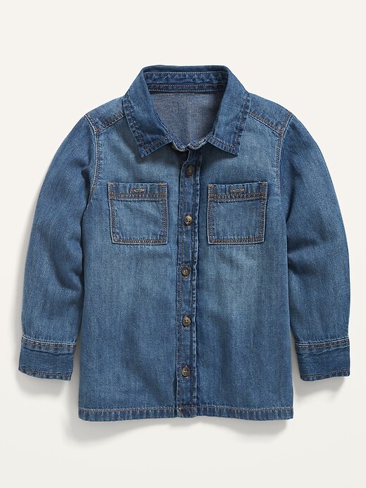View large product image 1 of 2. Long-Sleeve Jean Workwear Pocket Shirt for Toddler Boys