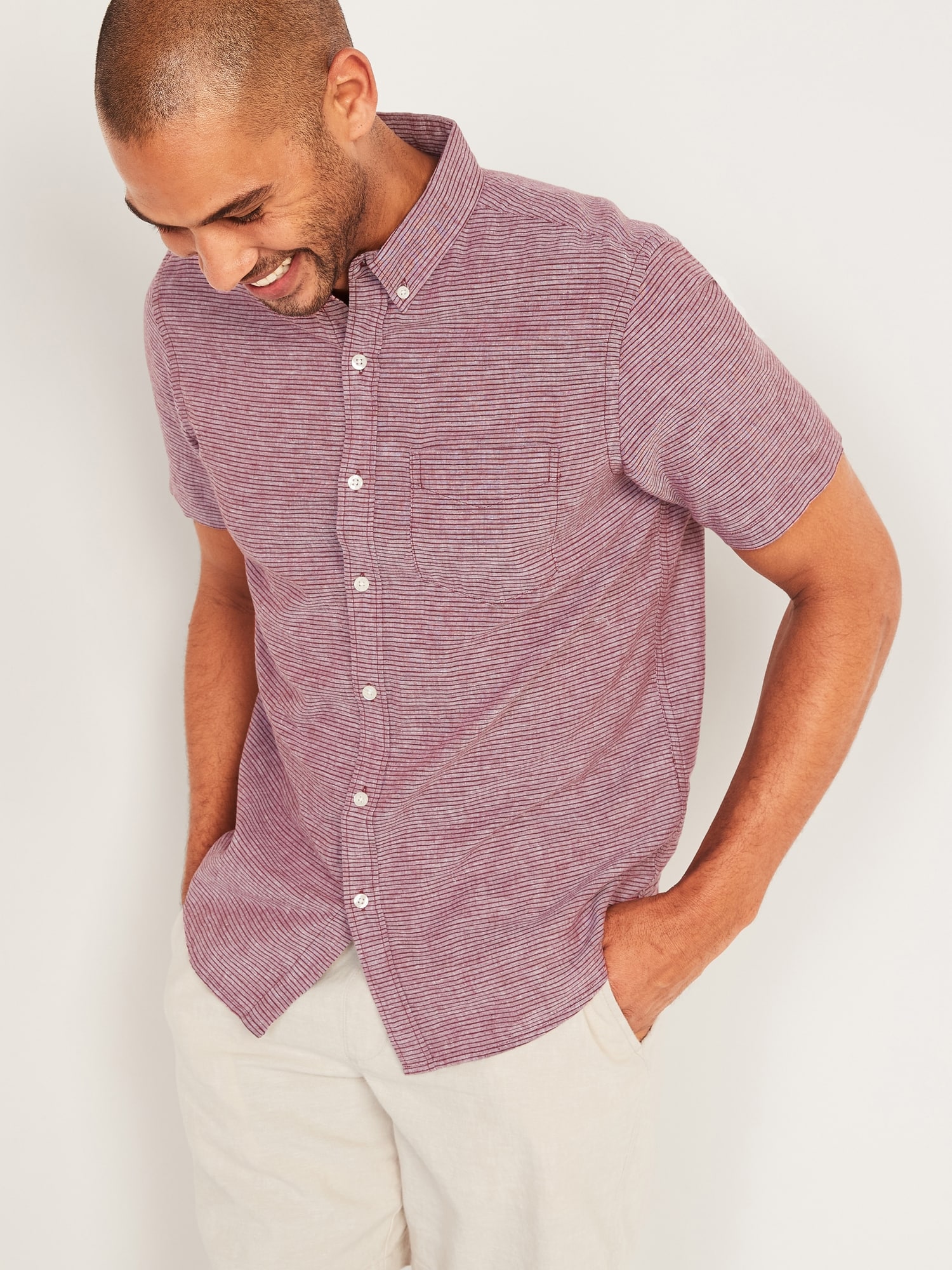 Relaxed-Fit Striped Linen-Blend Short-Sleeve Shirt for Men