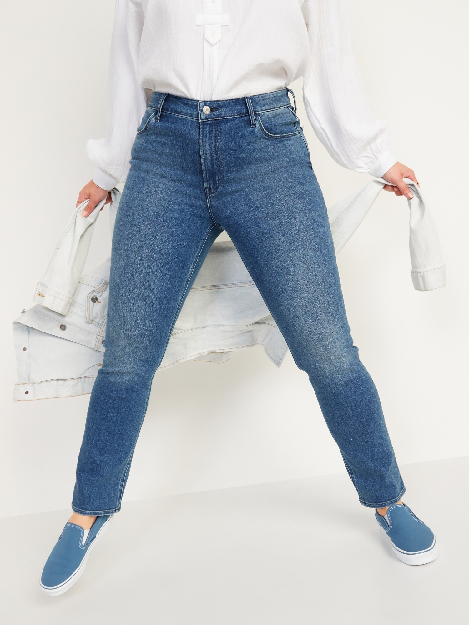 High-Waisted Medium-Wash Straight Jeans for Women