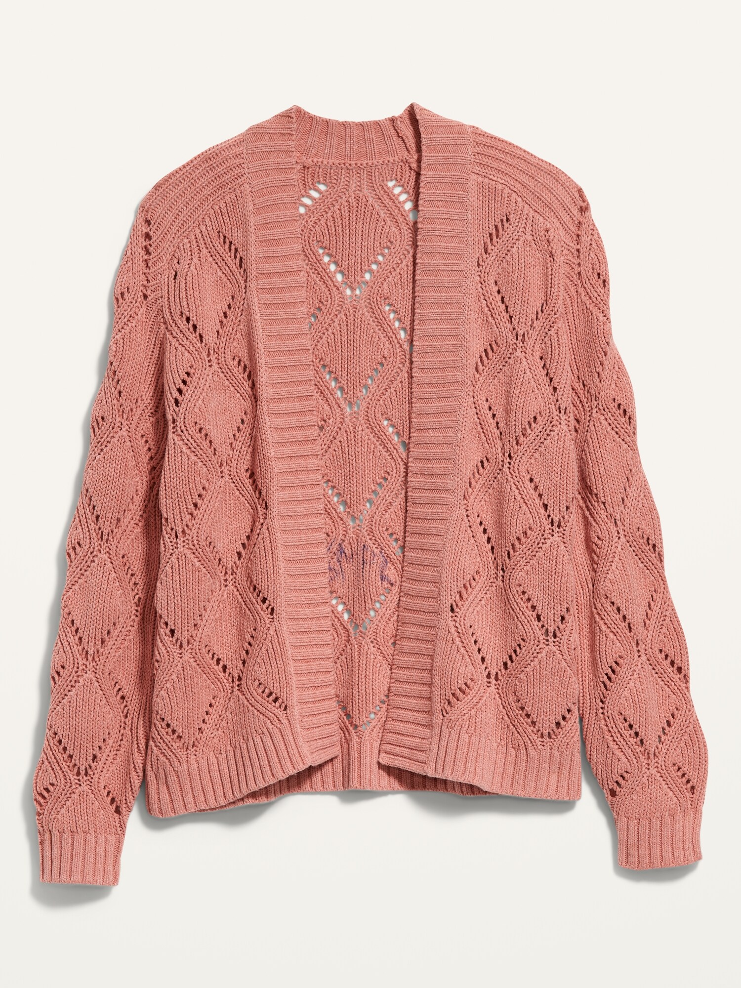 Pointelle-Knit Open-Front Cardigan Sweater for Women