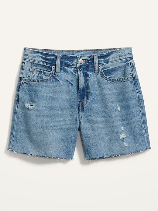 Image number 4 showing, High-Waisted Slouchy Straight Ripped Cut-Off Jean Shorts for Women -- 5-inch inseam