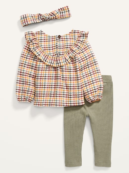 View large product image 2 of 2. 3-Piece Gingham Top, Headband & Solid Leggings Set for Baby