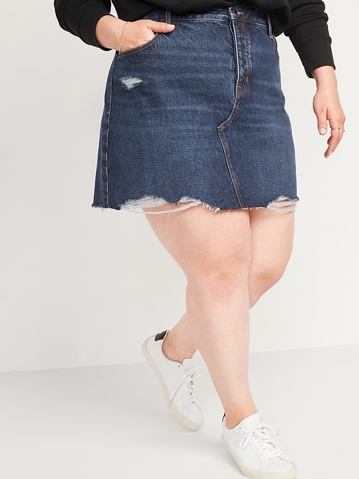 Image number 7 showing, High-Waisted Button-Fly Cut-Off Jean Skirt for Women