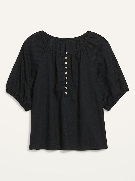 Image number 4 showing, Textured Cotton Dobby Elbow-Sleeve Top for Women