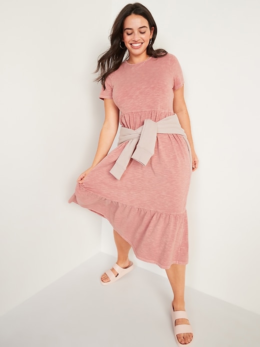 Image number 1 showing, Garment-Dyed Fit & Flare Slub-Knit Midi Dress