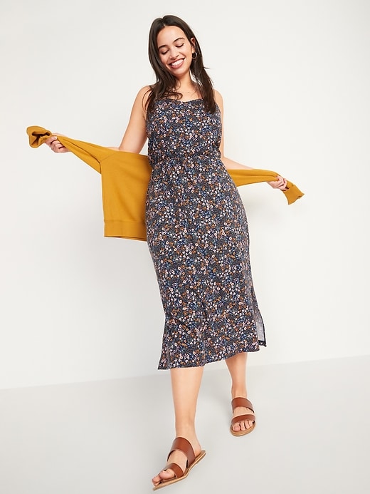 Image number 1 showing, Waist-Defined Floral Midi Cami Dress