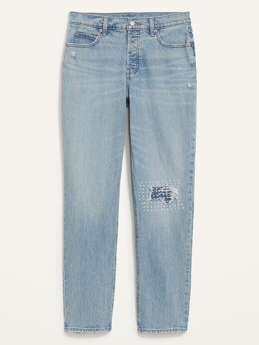 Image number 4 showing, High-Waisted Button-Fly Slouchy Straight Rip & Repair Jeans for Women