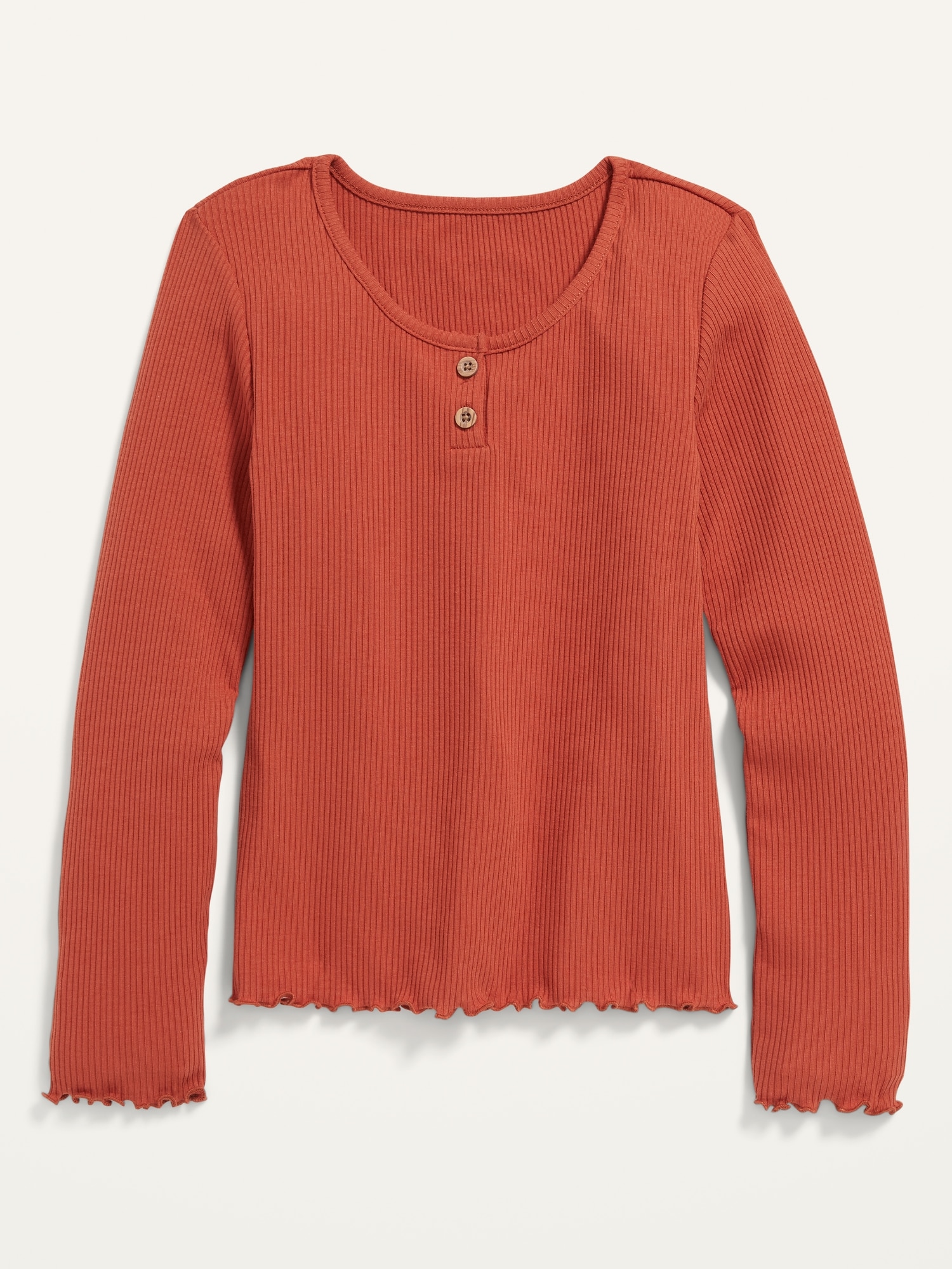 Rib Knit Lettuce Edge Henley T Shirt for Girls Old Navy