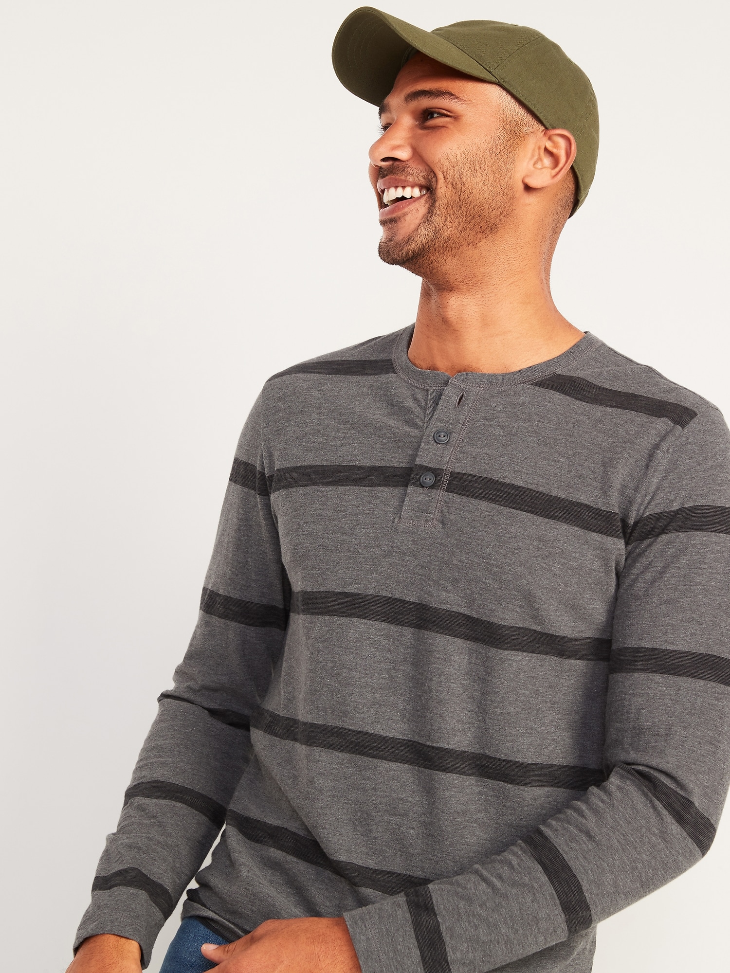 Soft-Washed Striped Long-Sleeve Henley T-Shirt