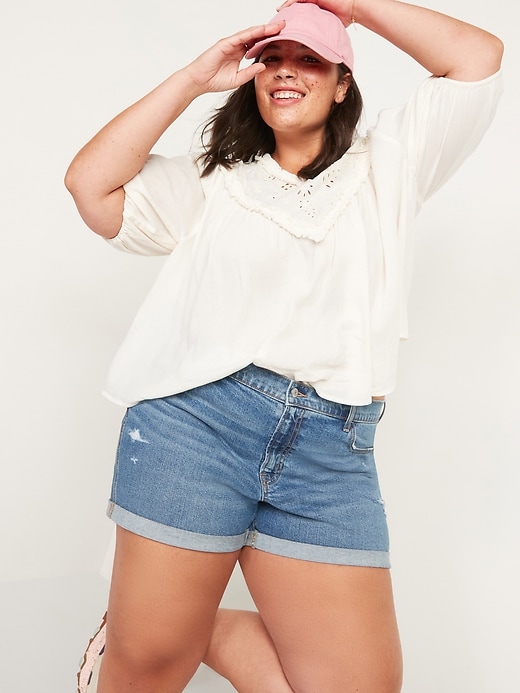 Image number 3 showing, Mid-Rise Ripped Boyfriend Jean Shorts -- 3-inch inseam