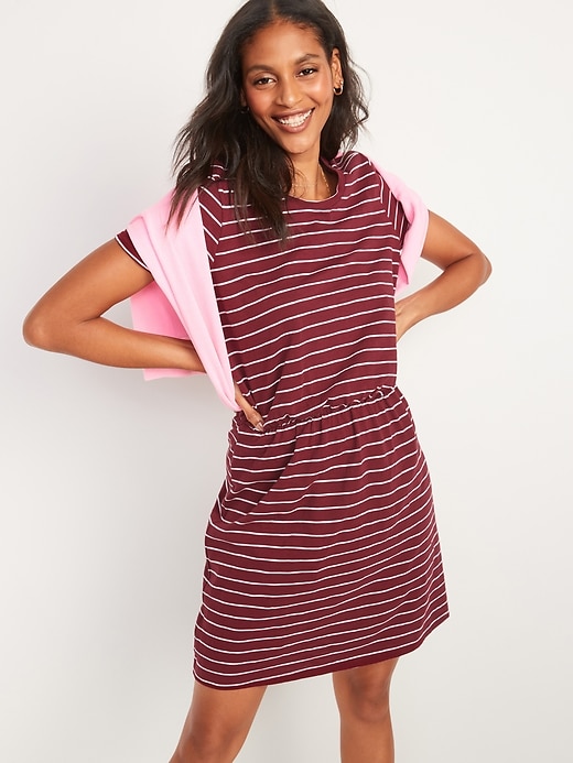 Image number 5 showing, Waist-Defined Striped Slub-Knit Mini T-Shirt Dress for Women