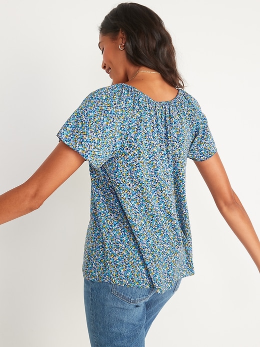 Image number 2 showing, Floral-Print Short-Sleeve Swing Blouse for Women