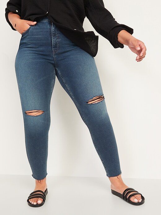Image number 1 showing, Extra High-Waisted Rockstar 360° Stretch Super Skinny Ripped Ankle Jeans for Women