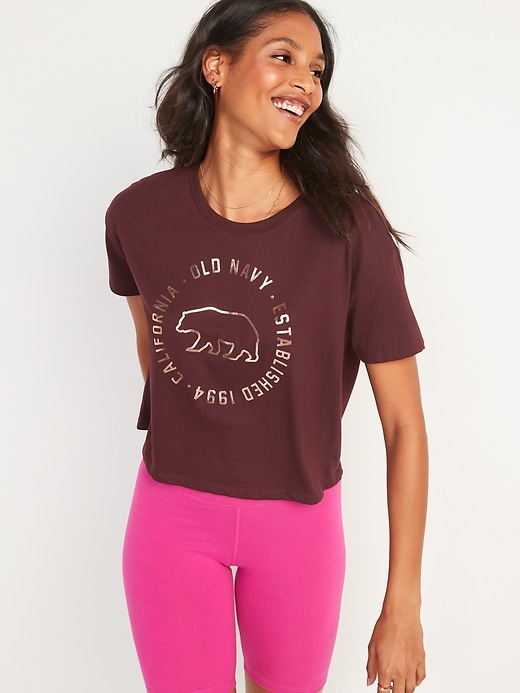 Image number 1 showing, Logo-Graphic Crop T-Shirt for Women