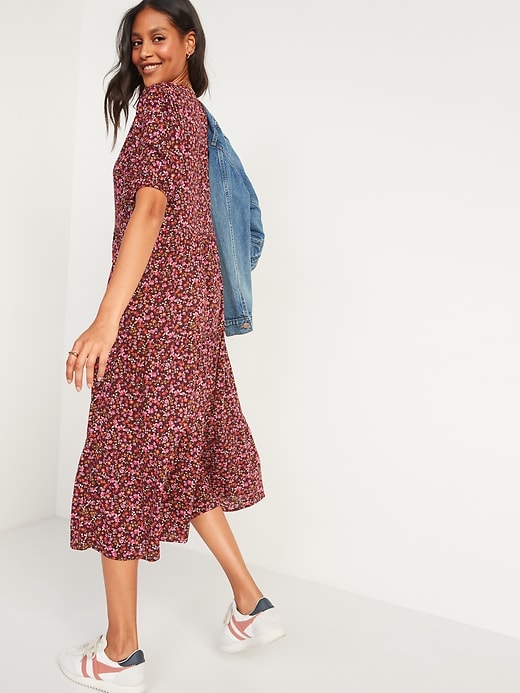 Image number 6 showing, Floral Puff-Sleeve Button-Front Midi Swing Dress for Women
