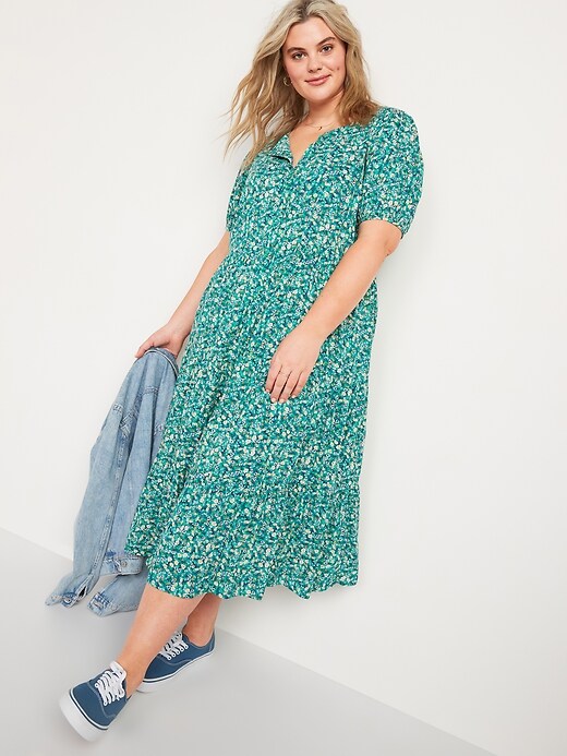 Image number 7 showing, Floral Puff-Sleeve Button-Front Midi Swing Dress
