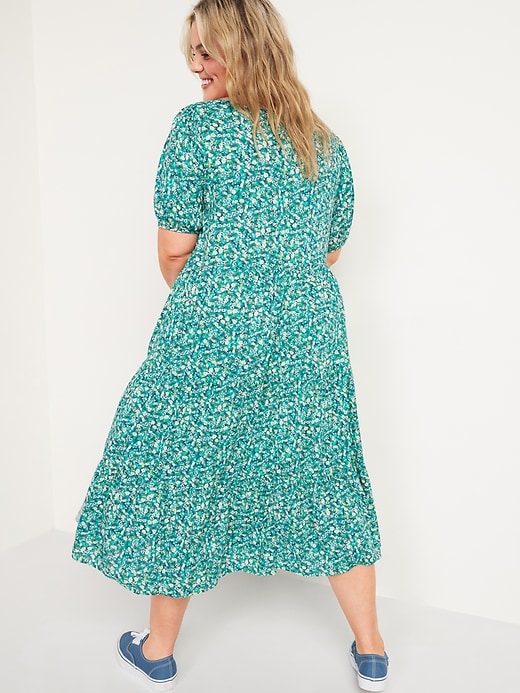 Image number 8 showing, Floral Puff-Sleeve Button-Front Midi Swing Dress