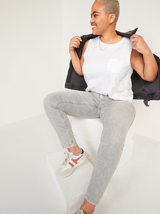 Image number 3 showing, High-Waisted Rockstar Super Skinny Gray Jeans for Women