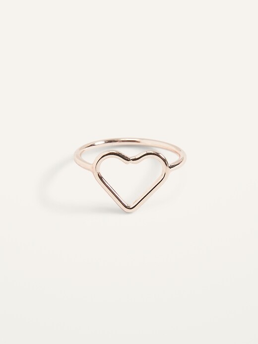 Old Navy Rose-Gold Toned Heart Signet Ring For Women. 1