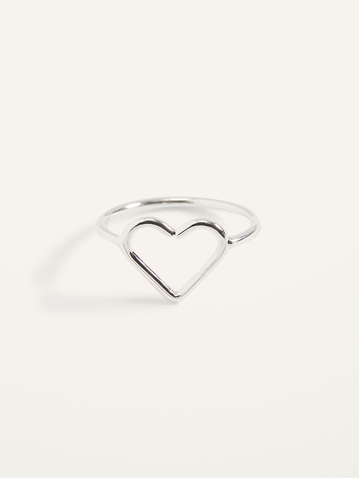 View large product image 1 of 2. Silver-Toned Heart Ring For Women