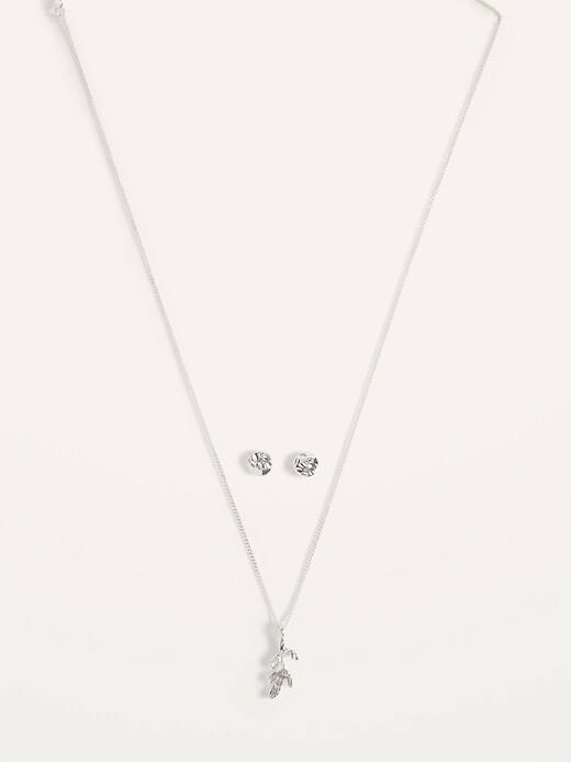View large product image 1 of 2. Silver-Toned Leaf Pendant Necklace & Stud Earrings Set For Women