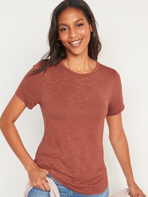 Image number 1 showing, Luxe Slub-Knit T-Shirt for Women