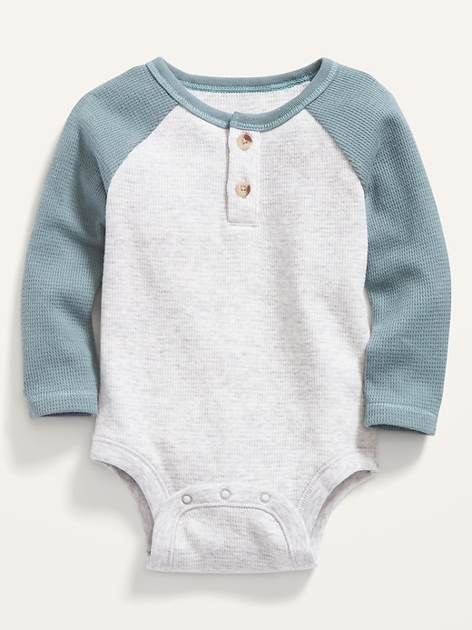 View large product image 1 of 1. Unisex Raglan Thermal Henley Bodysuit for Baby