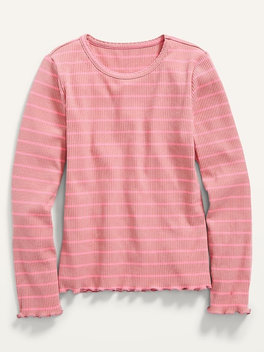 Striped Rib-Knit Lettuce-Edge T-Shirt  for Girls