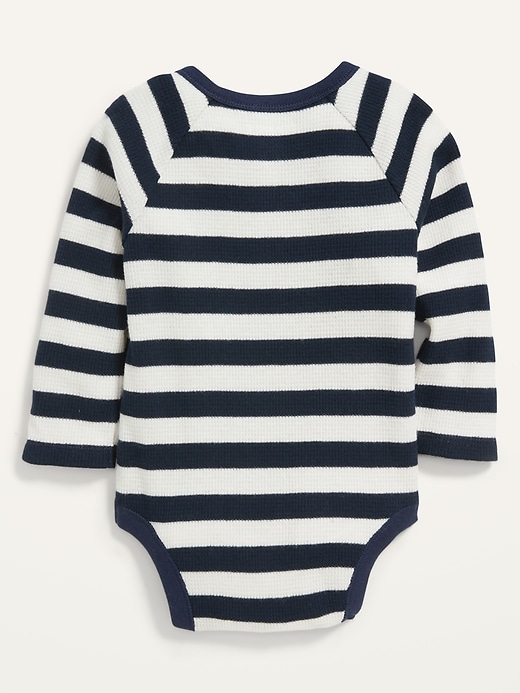 View large product image 2 of 2. Unisex Long-Sleeve Striped Thermal Henley Bodysuit for Baby
