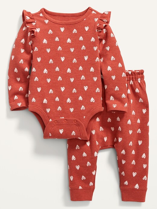 View large product image 1 of 2. Printed Thermal Long-Sleeve Bodysuit & U-Shaped Pants Set for Baby
