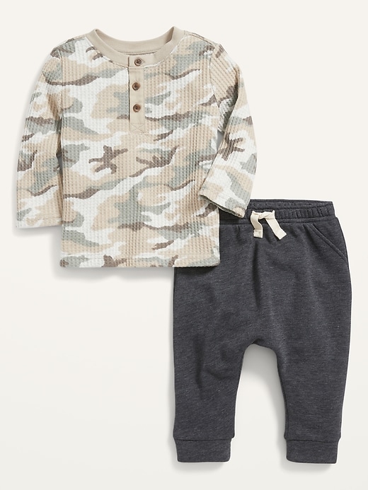 View large product image 1 of 2. Long-Sleeve Thermal Camo Henley and Fleece Jogger Set for Baby