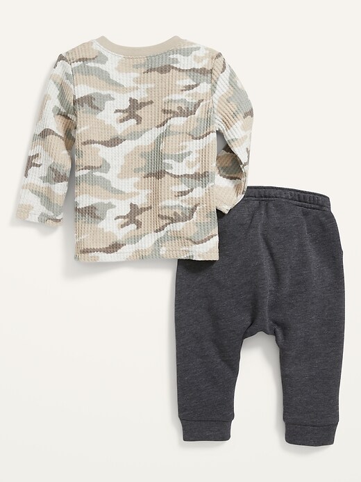 View large product image 2 of 2. Long-Sleeve Thermal Camo Henley and Fleece Jogger Set for Baby