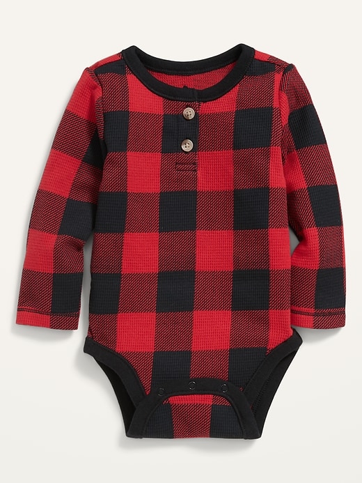 View large product image 1 of 2. Unisex Long-Sleeve Buffalo Plaid Thermal Bodysuit for Baby