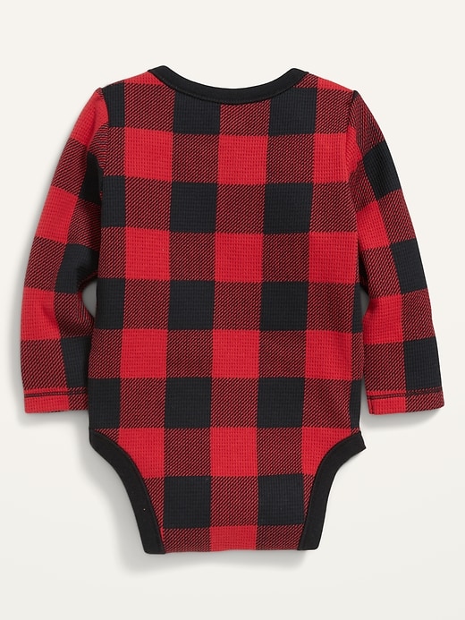 View large product image 2 of 2. Unisex Long-Sleeve Buffalo Plaid Thermal Bodysuit for Baby