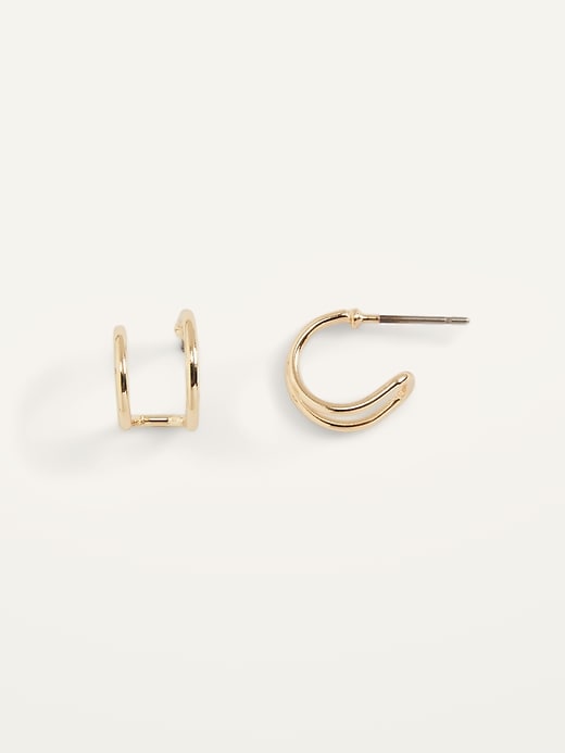 View large product image 1 of 2. Gold-Plated Double-Hoop Stud Earrings For Women