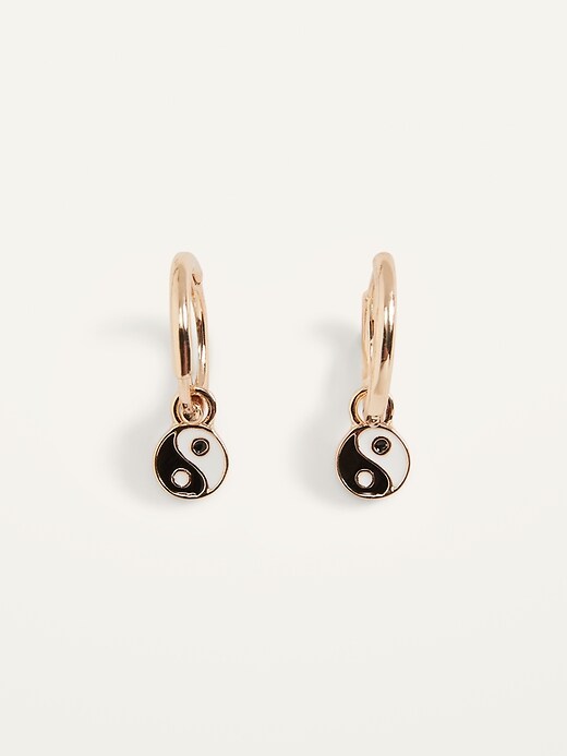 View large product image 1 of 1. Gold-Toned Yin/Yang Hoop Earrings For Women