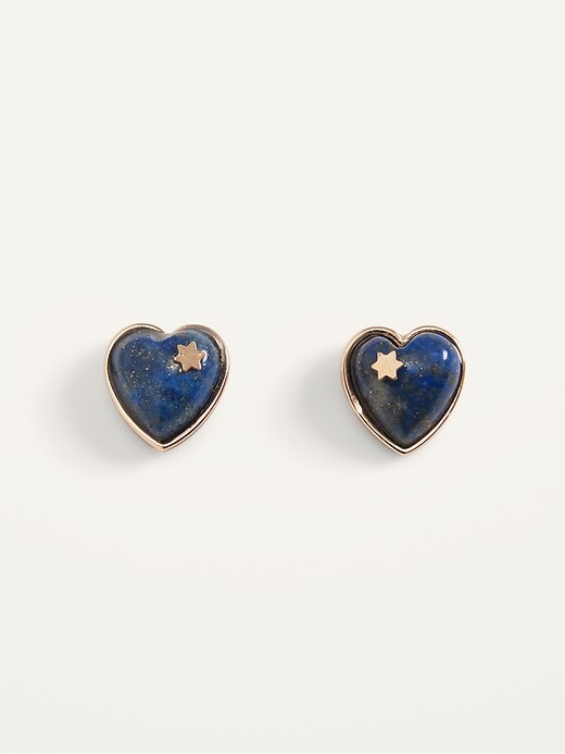 View large product image 1 of 2. Lapis Lazuli Heart Stud Earrings For Women